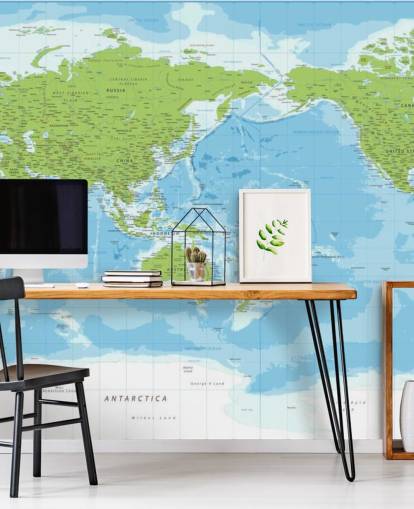 Classic Blue and Green World Map Wall Mural
