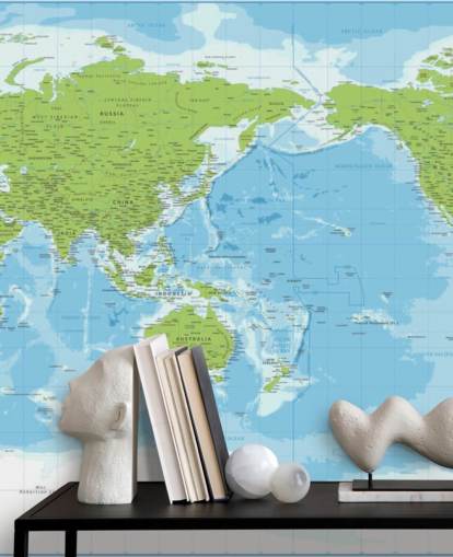 Classic Blue and Green World Map Wall Mural