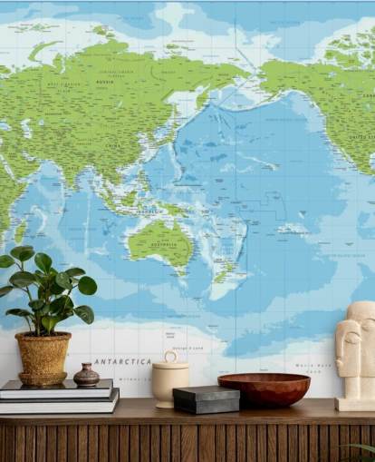 Classic Blue and Green World Map Wall Mural Classic Blue and Green World Map Wall Mural