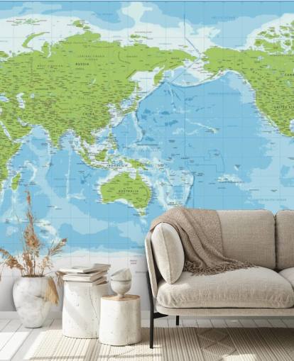 Classic Blue and Green World Map Wall Mural