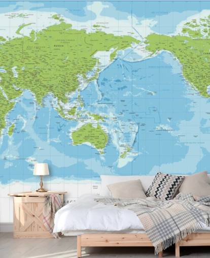 Classic Blue and Green World Map Wall Mural