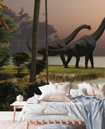 Coucher de soleil Brachiosaure Décoration murale dinosaure