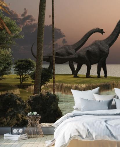Coucher de soleil Brachiosaure Décoration murale dinosaure