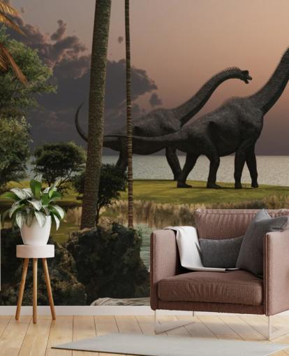 Coucher de soleil Brachiosaure Décoration murale dinosaure