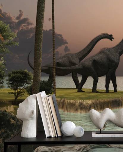 Brachiosaurus Sonnenuntergang Dinosaurier Fototapete Brachiosaurus Sonnenuntergang Dinosaurier Fototapete