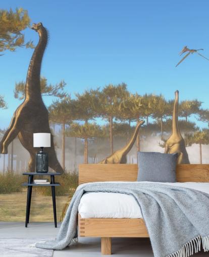 Mural de parede de folhas de árvore comendo brachiosaurus