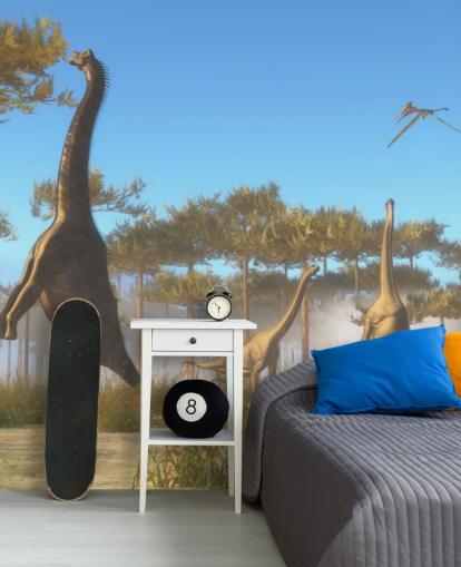 Decorazione murale con brachiosauro che mangia foglie d'albero