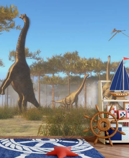 Brachiosaurus eet boombladeren muurschildering Brachiosaurus eet boombladeren muurschildering