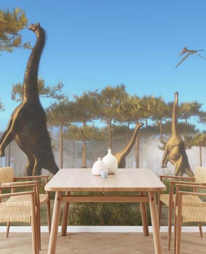 Mural de parede de folhas de árvore comendo brachiosaurus