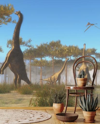 Decorazione murale con brachiosauro che mangia foglie d'albero Decorazione murale con brachiosauro che mangia foglie d'albero