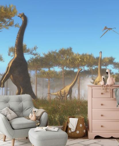 Mural de parede de folhas de árvore comendo brachiosaurus Mural de parede de folhas de árvore comendo brachiosaurus