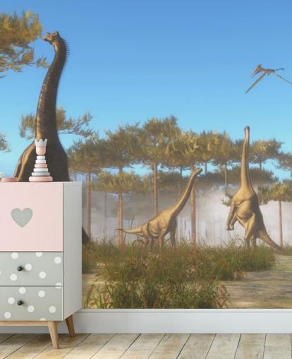 Decorazione murale con brachiosauro che mangia foglie d'albero