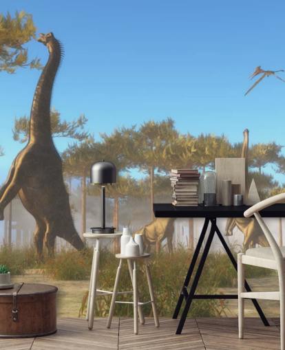 Decorazione murale con brachiosauro che mangia foglie d'albero