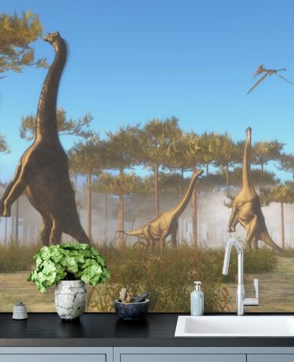 Brachiosaurus äta träd lämnar väggmålning