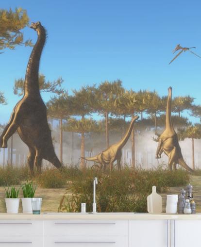 Decorazione murale con brachiosauro che mangia foglie d'albero