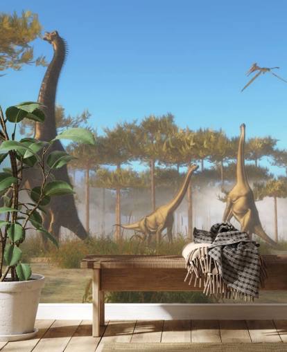 Brachiosaurus Eating Tree Leaves Wall Mural