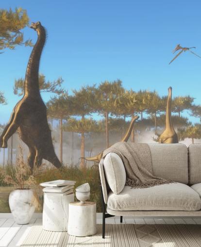 Decorazione murale con brachiosauro che mangia foglie d'albero