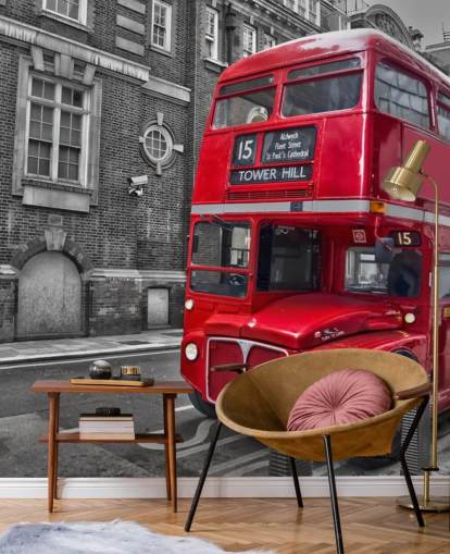 carta da parati murale con autobus londinese nero, bianco e rosso chiamato Red London Bus per casa, uffici e salotti carta da parati murale con autobus londinese nero, bianco e rosso chiamato Red London Bus per casa, uffici e salotti