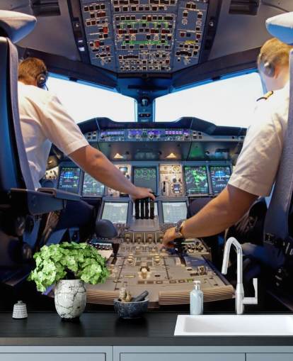Pilots in Cockpit Wallpaper Mural