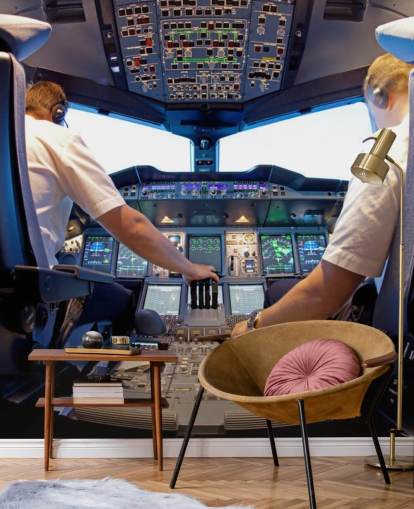 Pilots in Cockpit Wallpaper Mural