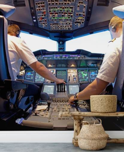 Decorazione murale con piloti nella cabina di guida