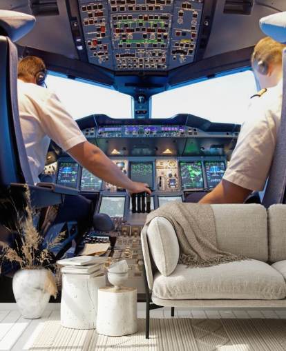 Pilots in Cockpit Wallpaper Mural