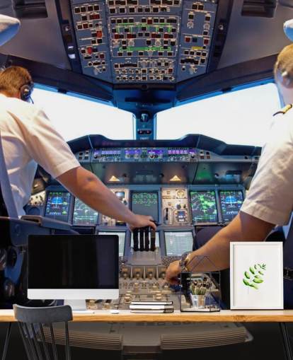 Pilots in Cockpit Behang Muurschildering