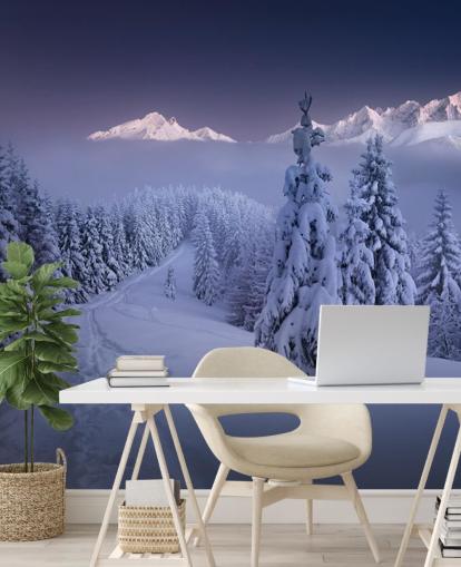 snowy forest and piste with mountains in the distance wallpaper snowy forest and piste with mountains in the distance wallpaper