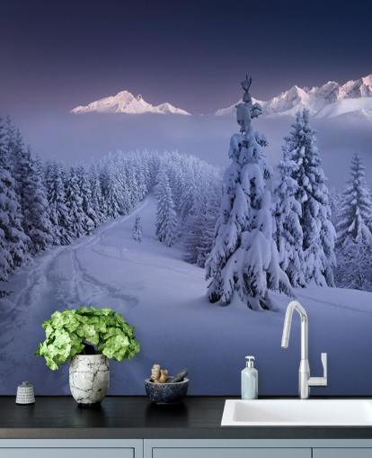 snowy forest and piste with mountains in the distance wallpaper snowy forest and piste with mountains in the distance wallpaper