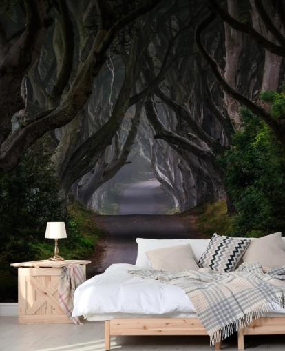 mural de papel pintado de bosque oscuro llamado Magic Road para dormitorios, salas de estar y oficinas en casa mural de papel pintado de bosque oscuro llamado Magic Road para dormitorios, salas de estar y oficinas en casa