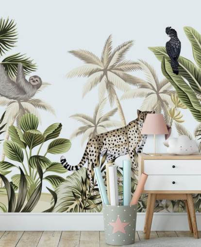 illustriert Leopard, Faultier und Vogel tropischen Dschungel Tapete