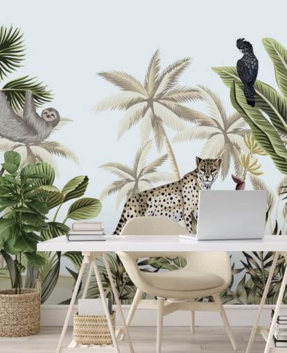 illustriert Leopard, Faultier und Vogel tropischen Dschungel Tapete