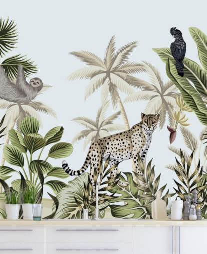 illustriert Leopard, Faultier und Vogel tropischen Dschungel Tapete