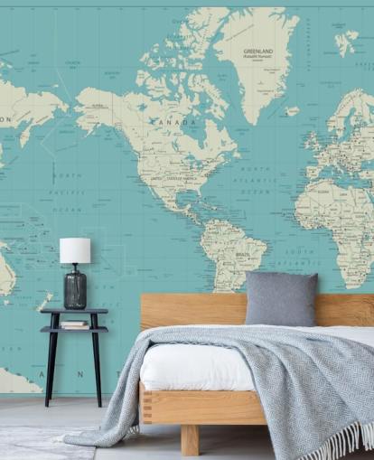 Sky Blue and White World Map Wallpaper