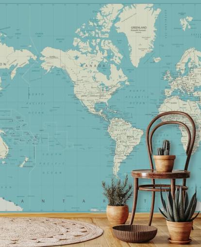 Sky Blue and White World Map Wallpaper