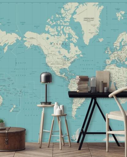 Sky Blue and White World Map Wallpaper