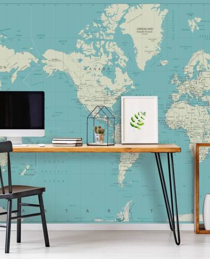 Carta da parati con mappa del mondo blu e bianca