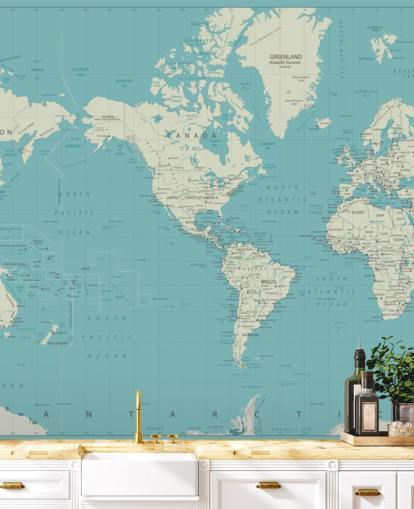 Carta da parati con mappa del mondo blu e bianca