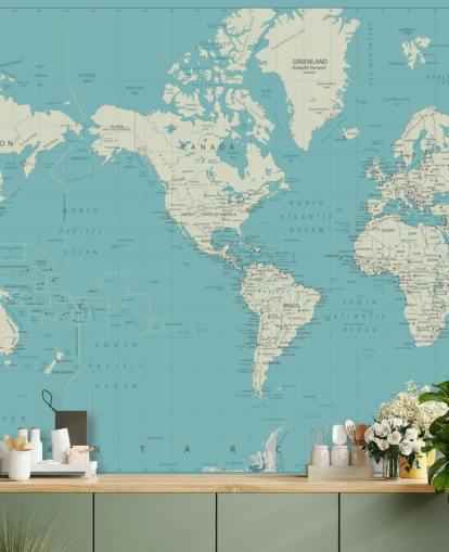 Sky Blue and White World Map Wallpaper