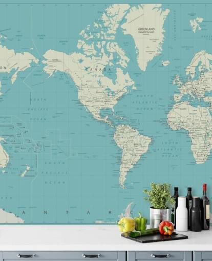 Sky Blue and White World Map Wallpaper