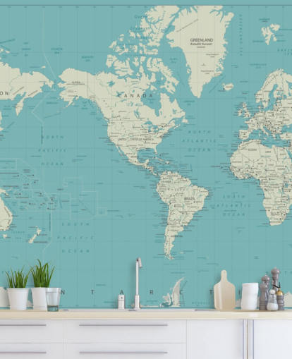 Sky Blue and White World Map Wallpaper