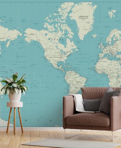 Papel de parede do mapa mundial azul celeste e branco