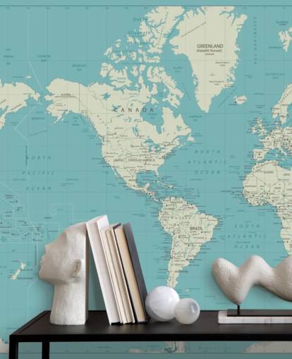 Sky Blue and White World Map Wallpaper