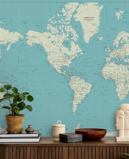 Sky Blue and White World Map Wallpaper