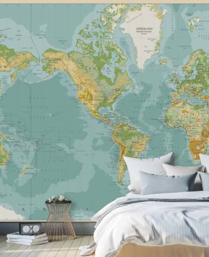 Tapete mit Karte der Zentralwelt Amerikas in Blau, Grün und Braun Tapete mit Karte der Zentralwelt Amerikas in Blau, Grün und Braun