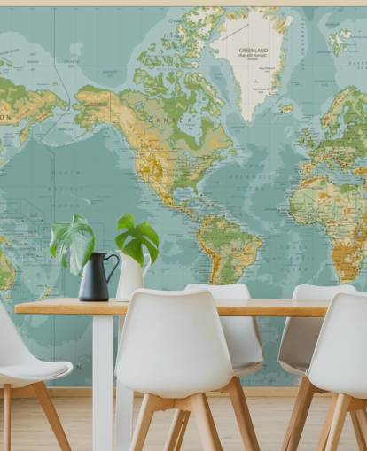 Blue, Green and Brown America Central World Map Wallpaper