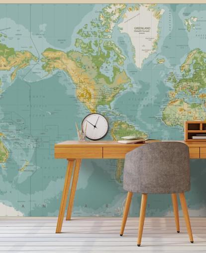 Tapete mit Karte der Zentralwelt Amerikas in Blau, Grün und Braun Tapete mit Karte der Zentralwelt Amerikas in Blau, Grün und Braun