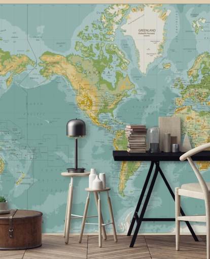 Blue, Green and Brown America Central World Map Wallpaper Blue, Green and Brown America Central World Map Wallpaper