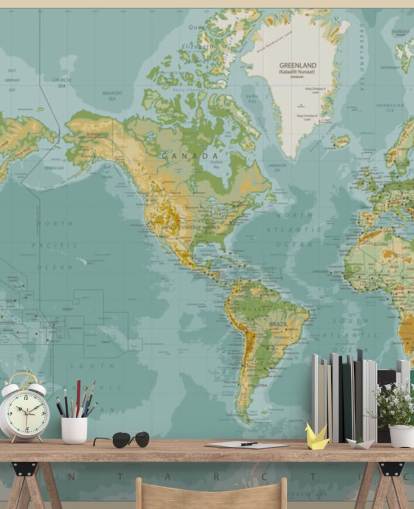 Papel de parede azul, verde e marrom do mapa mundial da América Central