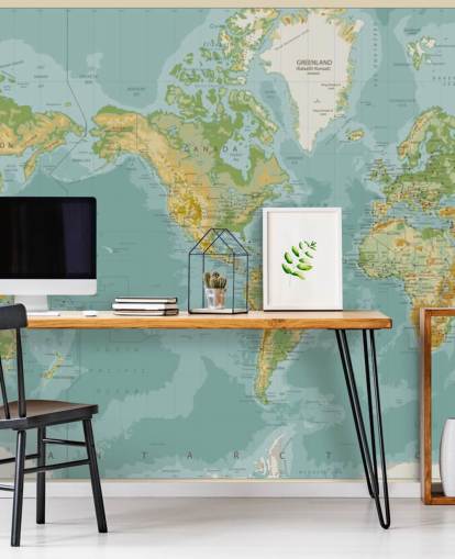 Fondo de pantalla azul, verde y marrón del mapa del mundo central de América